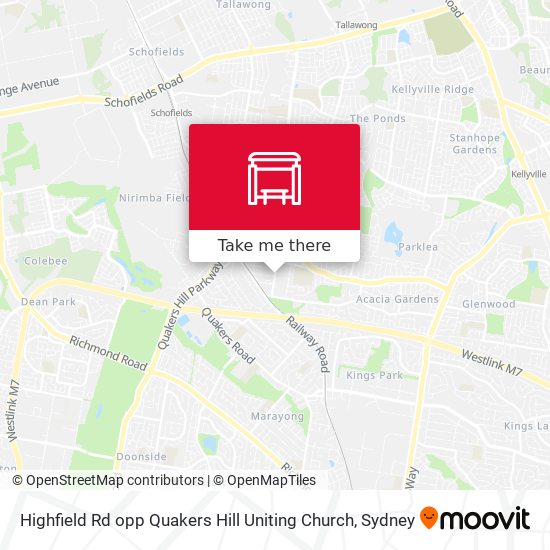 Highfield Rd opp Quakers Hill Uniting Church map