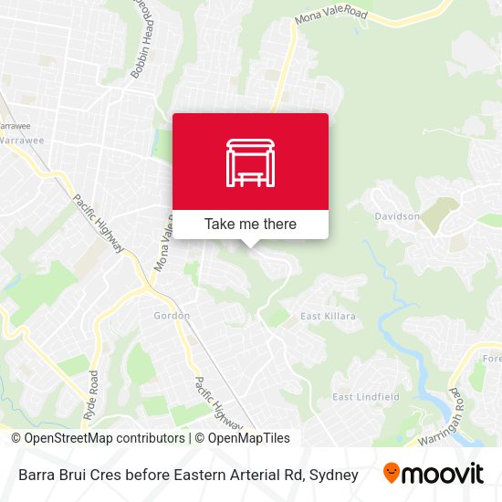 Barra Brui Cres before Eastern Arterial Rd map