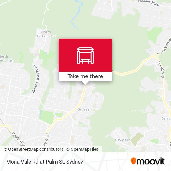 Mona Vale Rd at Palm St map