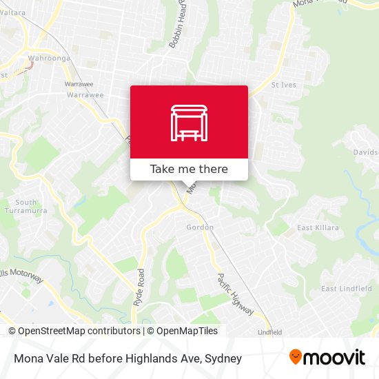 Mona Vale Rd before Highlands Ave map
