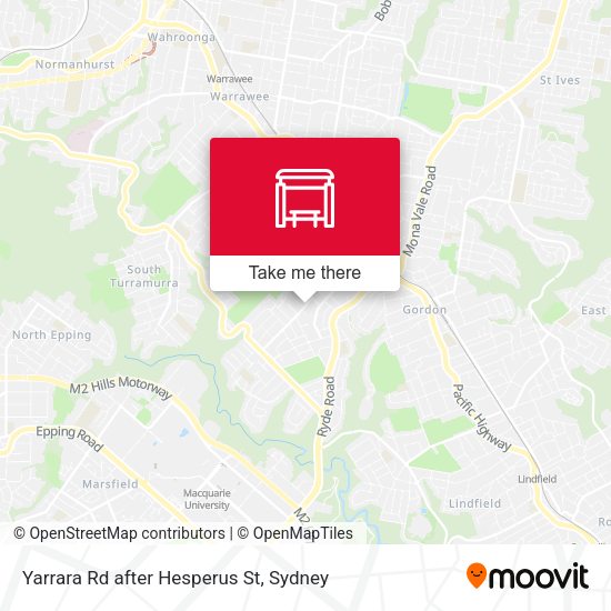 Yarrara Rd after Hesperus St map