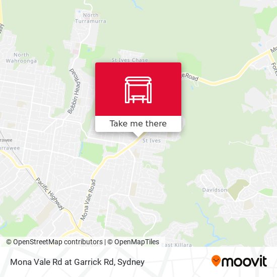 Mona Vale Rd at Garrick Rd map