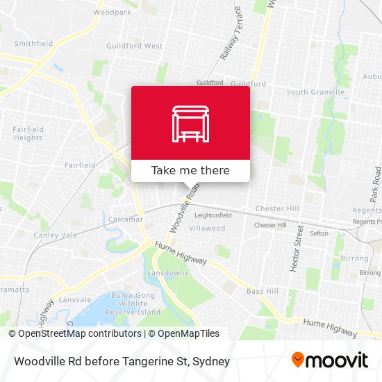 Woodville Rd before Tangerine St map