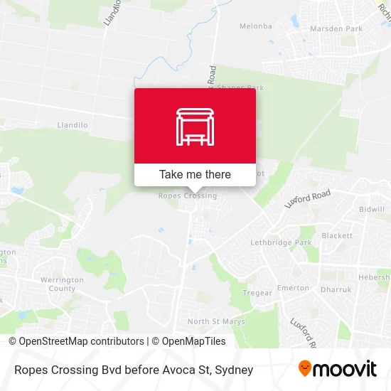 Mapa Ropes Crossing Bvd before Avoca St