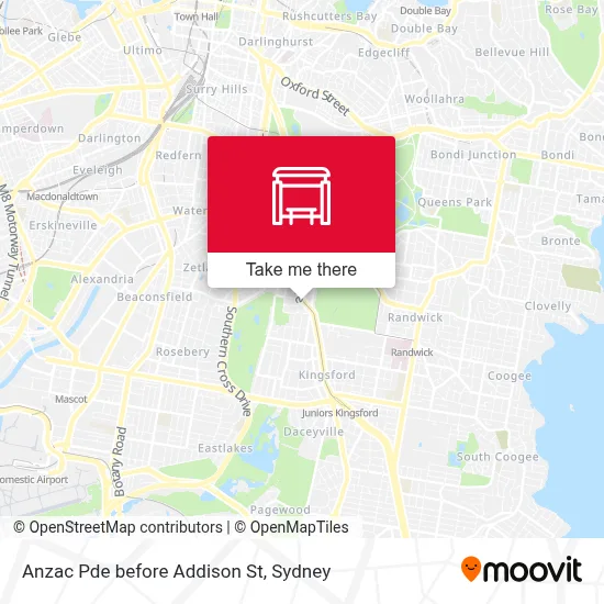 Mapa Anzac Pde before Addison St