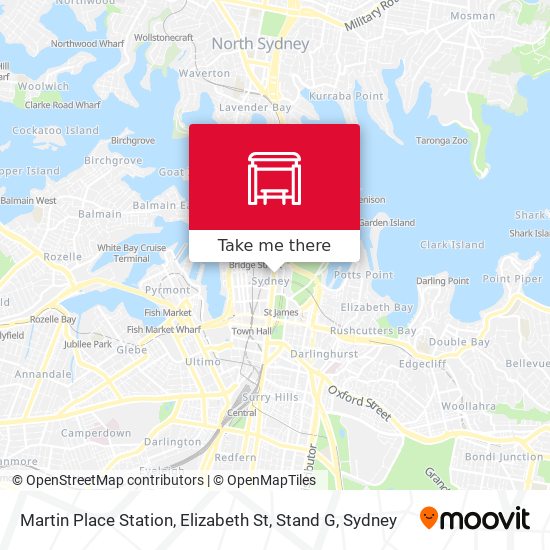 Mapa Martin Place Station, Elizabeth St, Stand G