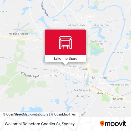 Wollombi Rd before Goodlet St map