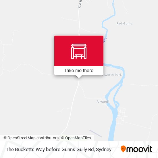 The Bucketts Way before Gunns Gully Rd map
