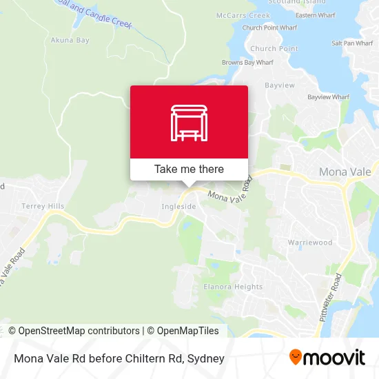 Mona Vale Rd before Chiltern Rd map