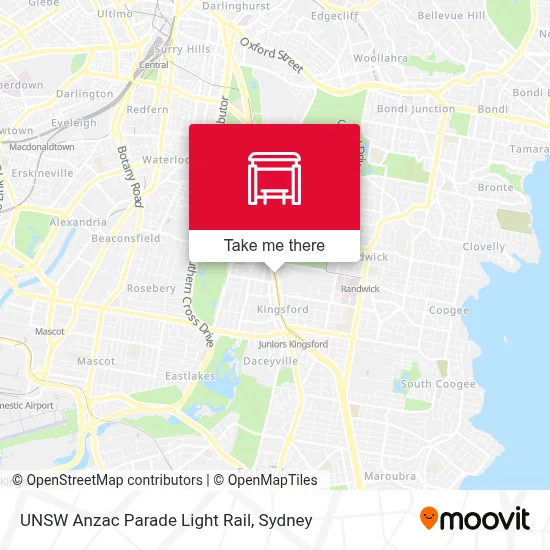 Mapa UNSW Anzac Parade Light Rail