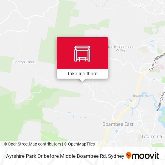 Ayrshire Park Dr before Middle Boambee Rd map