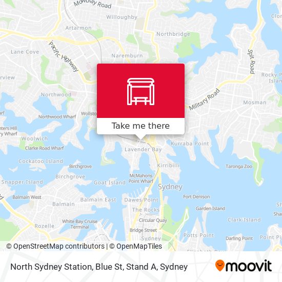 Mapa North Sydney Station, Blue St, Stand A