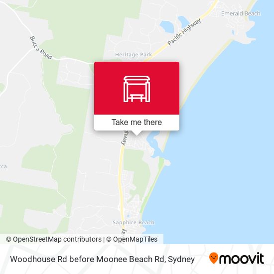 Woodhouse Rd before Moonee Beach Rd map