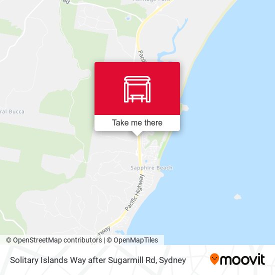 Solitary Islands Way after Sugarmill Rd map