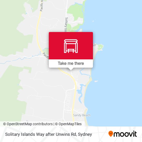 Solitary Islands Way after Unwins Rd map