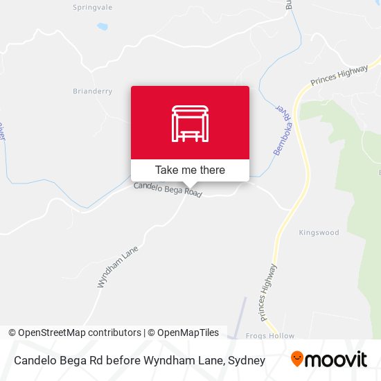 Candelo Bega Rd before Wyndham Lane map