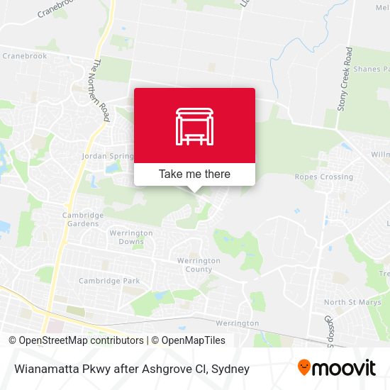 Wianamatta Pkwy after Ashgrove Cl map