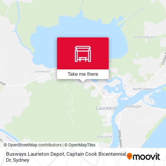 Busways Laurieton Depot, Captain Cook Bicentennial Dr map