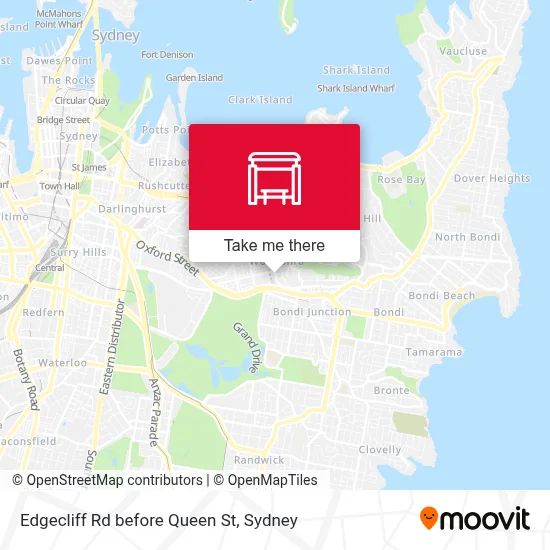 Mapa Edgecliff Rd before Queen St