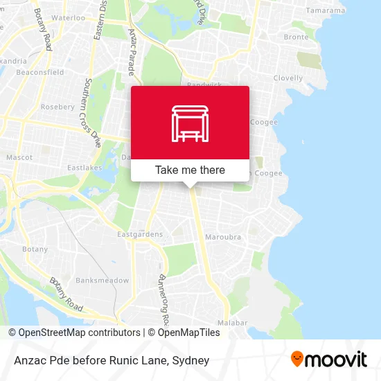 Mapa Anzac Pde before Runic Lane