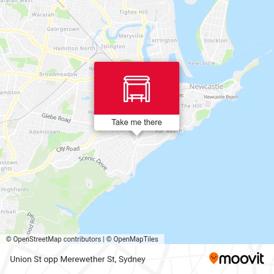 Mapa Union St opp Merewether St