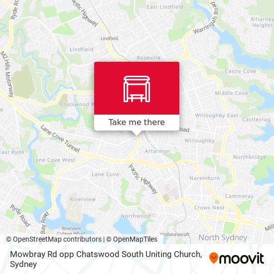 Mowbray Rd opp Chatswood South Uniting Church map