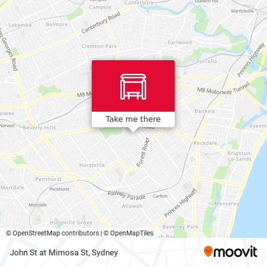 John St at Mimosa St map