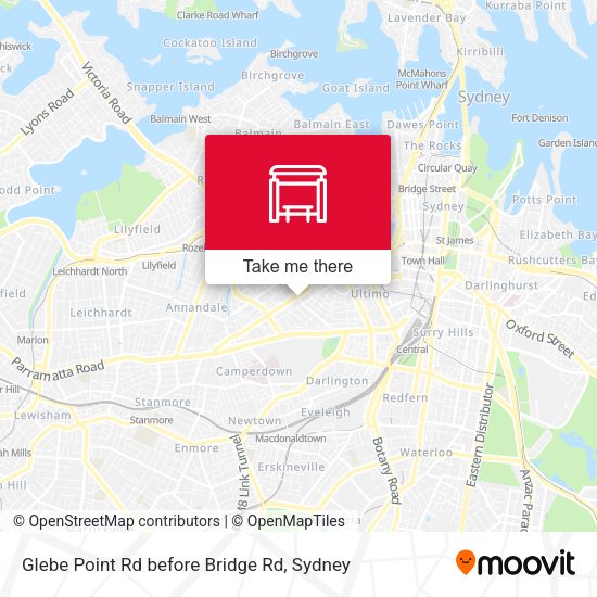 Glebe Point Rd before Bridge Rd map