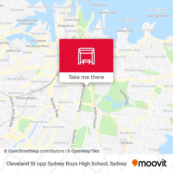 Mapa Cleveland St opp Sydney Boys High School