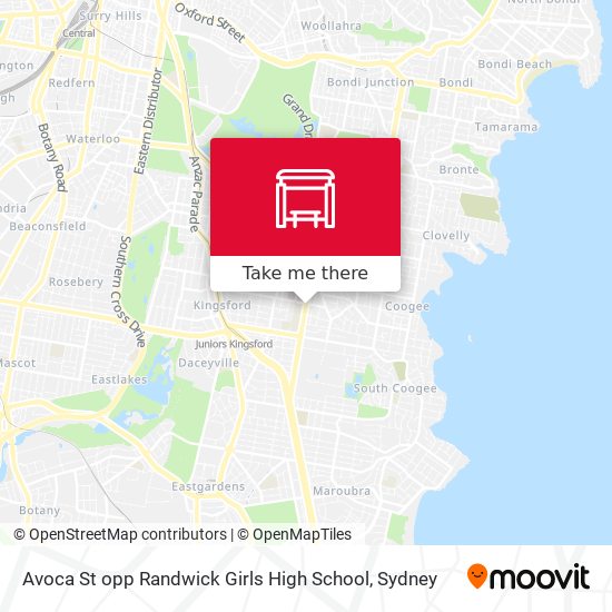 Mapa Avoca St opp Randwick Girls High School