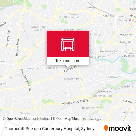 Thorncraft Pde opp Canterbury Hospital map