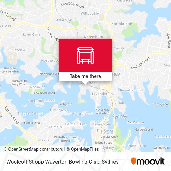 Woolcott St opp Waverton Bowling Club map