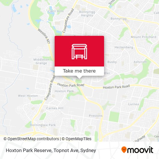 Hoxton Park Reserve, Topnot Ave map