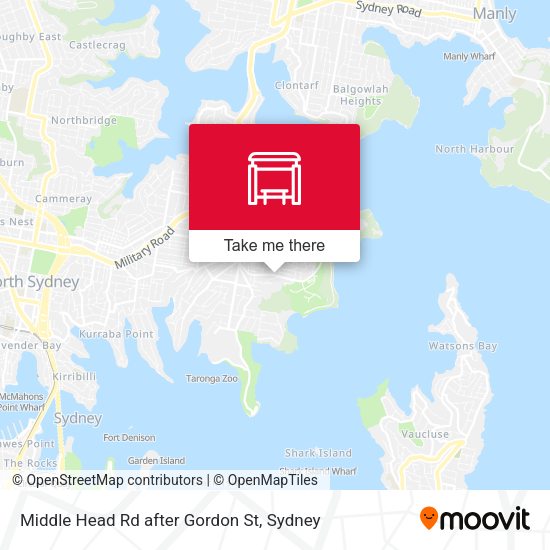 Middle Head Rd after Gordon St map