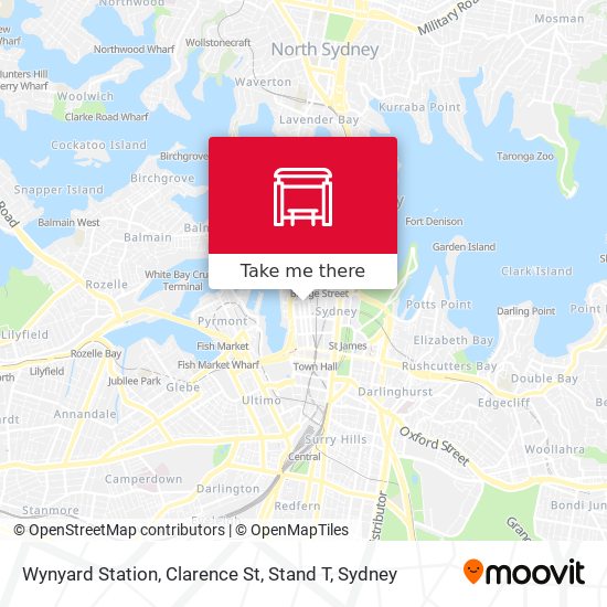 Wynyard Station, Clarence St, Stand T map