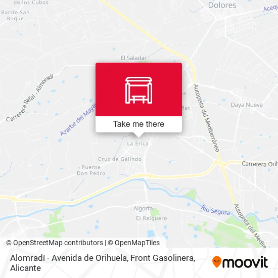 Alomradí - Avenida de Orihuela, Front Gasolinera map