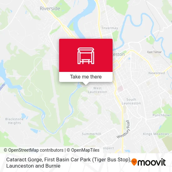 Cataract Gorge, First Basin Car Park (Tiger Bus Stop) map