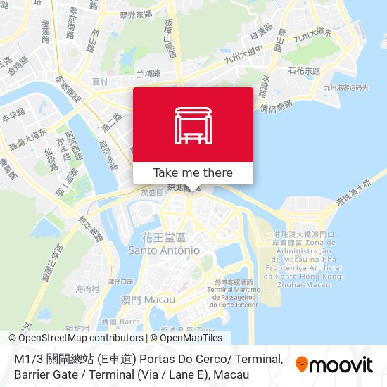 M1 / 3 關閘總站 (E車道) Portas Do Cerco/ Terminal, Barrier Gate / Terminal (Via / Lane E) map