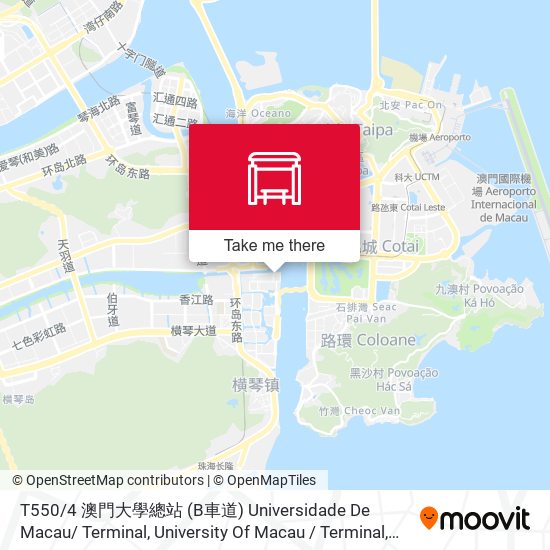 T550 / 4 澳門大學總站 (B車道) Universidade De Macau/ Terminal, University Of Macau / Terminal, University Of Macau / Terminal (Via / Lane B) map