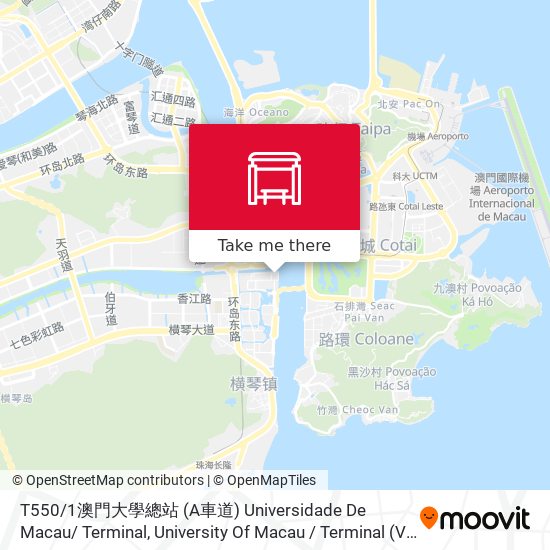 T550 / 1澳門大學總站 (A車道) Universidade De Macau/ Terminal, University Of Macau / Terminal (Via / Lane A) map