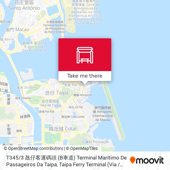 T345 / 3 氹仔客運碼頭 (B車道) Terminal Marítimo De Passageiros Da Taipa, Taipa Ferry Terminal (Via / Lane B) map