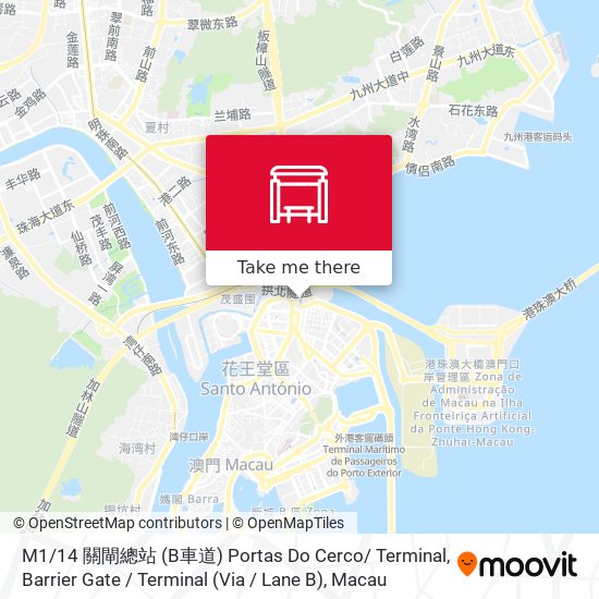 M1 / 14 關閘總站 (B車道) Portas Do Cerco/ Terminal, Barrier Gate / Terminal (Via / Lane B) map