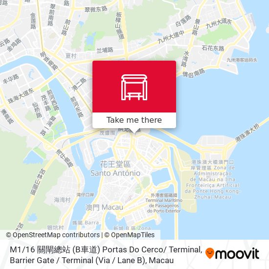 M1 / 16 關閘總站 (B車道) Portas Do Cerco/ Terminal, Barrier Gate / Terminal (Via / Lane B) map