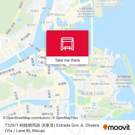 T326 / 1 柯維納馬路 (B車道) Estrada Gov. A. Oliveira (Via / Lane B)地圖