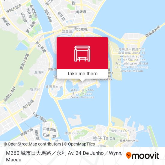 M260 城市日大馬路／永利 Av. 24 De Junho／Wynn map