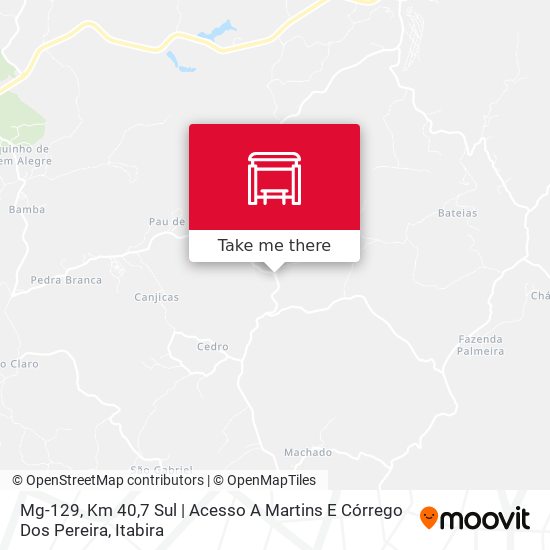 Mapa Mg-129, Km 40,7 Sul | Acesso A Martins E Córrego Dos Pereira