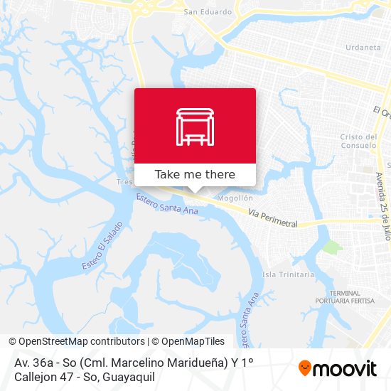 Mapa de Av. 36a - So (Cml. Marcelino Maridueña) Y 1º Callejon 47 - So