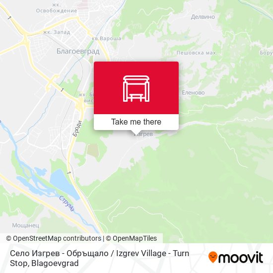 Село Изгрев - Обръщало / Izgrev Village - Turn Stop map