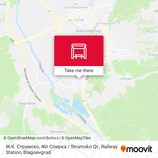 Карта Ж.К. Струмско, Жп Спирка / Strumsko Qr., Railway Station