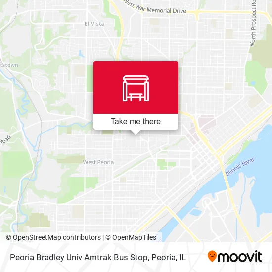 Mapa de Peoria Bradley Univ Amtrak Bus Stop